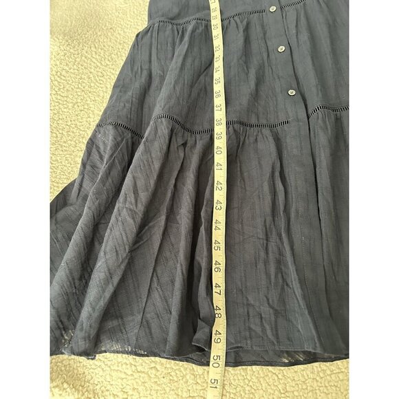 MADEWELL Tie-Waist Tiered Midi Dress Windowpane Navy Blue Button Up Size 8 - Picture 13 of 16